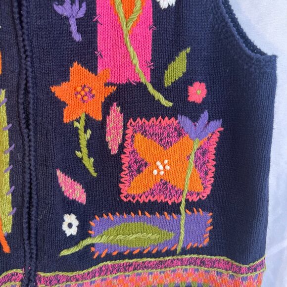 Sigrid Olsen Embroidered Sleeveless Knit Sweater Vest Zip Up Boho Quirky Size LG - Picture 5 of 10
